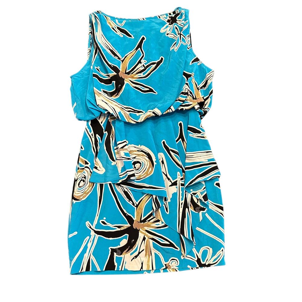 Ali Ro Womens Dress bright blue floral black beige Size 2